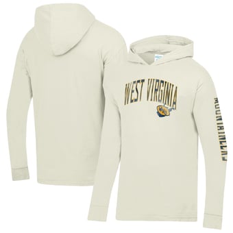 Men's ComfortWash  Cream West Virginia Mountaineers Long Sleeve Hooded T-Shirt