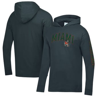 Men's ComfortWash  Charcoal Miami Hurricanes Long Sleeve Hooded T-Shirt