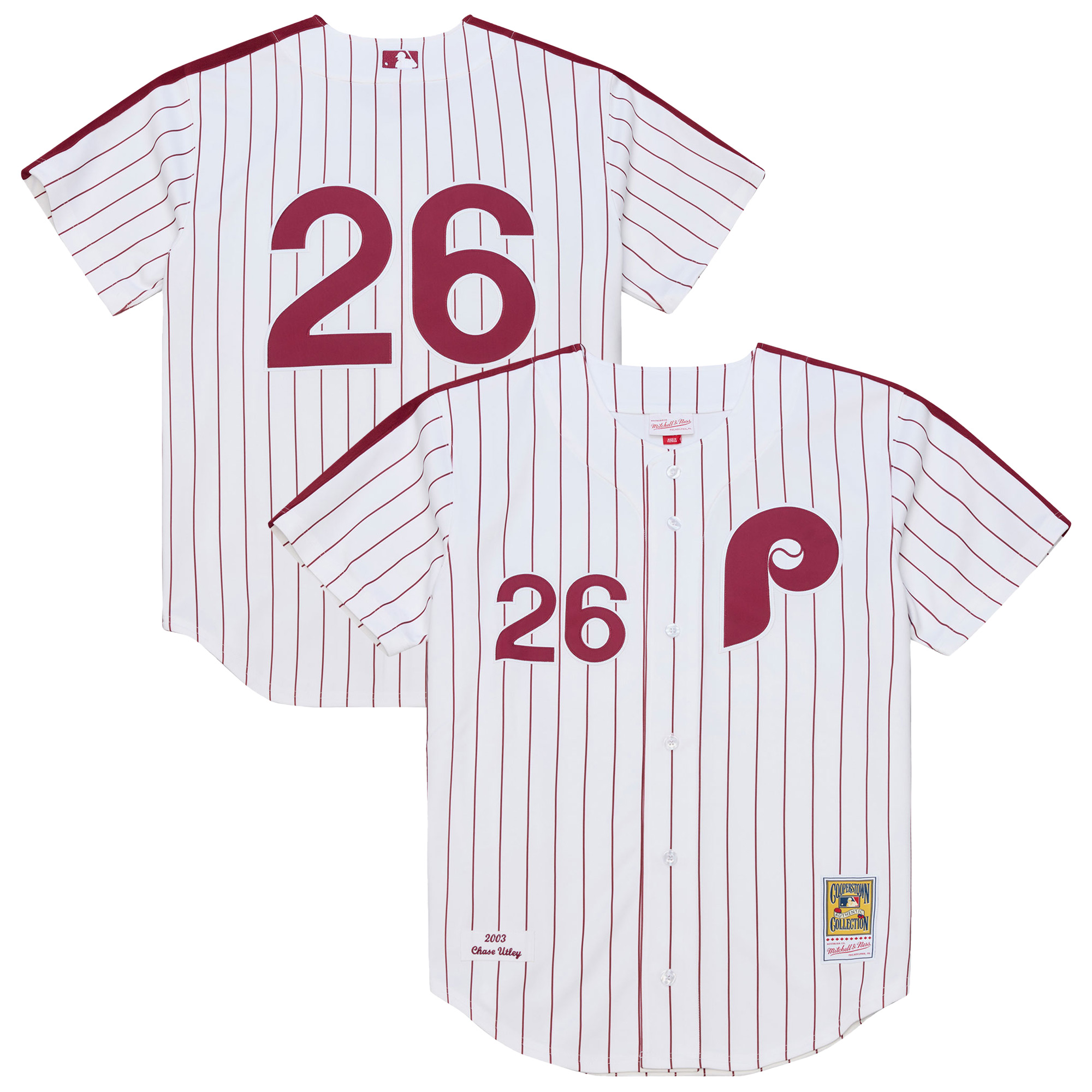 Men's Mitchell & Ness Chase Utley White Philadelphia Phillies 2003 Cooperstown Collection Authentic Jersey