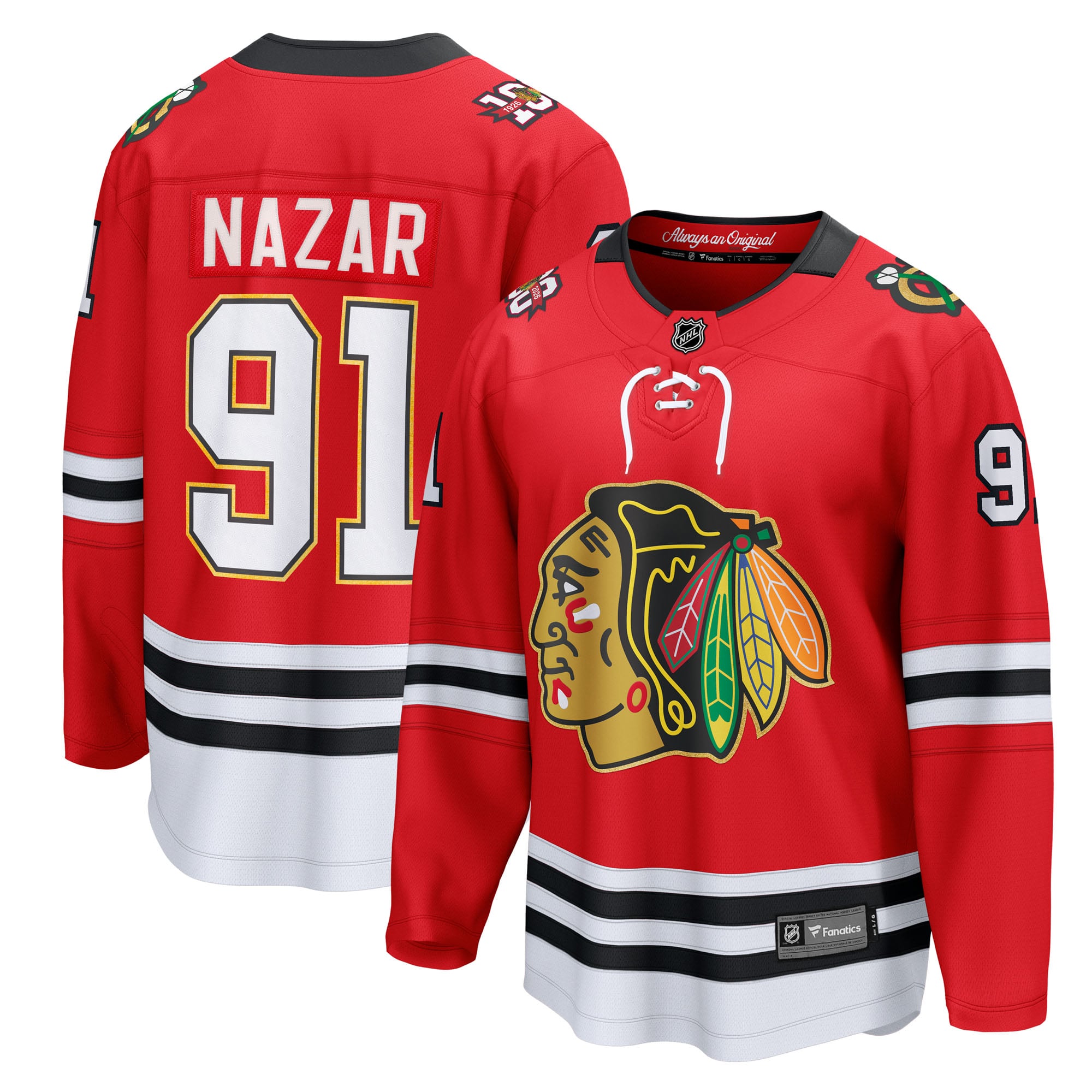 Men's Fanatics Frank Nazar Red Chicago Blackhawks Centennial Breakaway Player Jersey