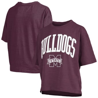 Women's Pressbox Maroon Mississippi State Bulldogs Oversized Nelson Arch Over Logo Slub T-Shirt