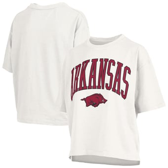 Women's Pressbox White Arkansas Razorbacks Oversized Nelson Arch Over Logo Slub T-Shirt