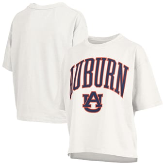 Women's Pressbox White Auburn Tigers Oversized Nelson Arch Over Logo Slub T-Shirt