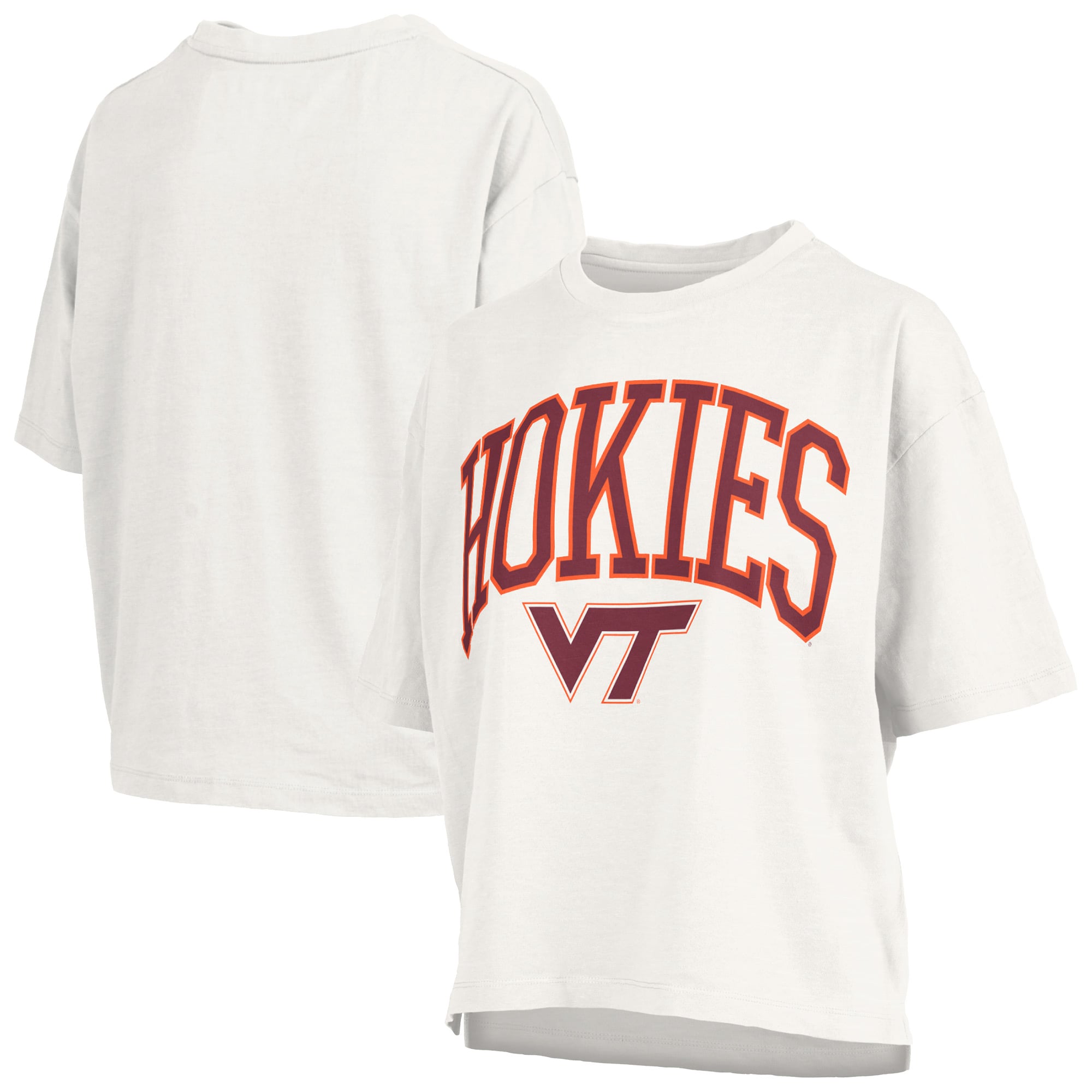Women's Pressbox White Virginia Tech Hokies Oversized Nelson Arch Over Logo Slub T-Shirt
