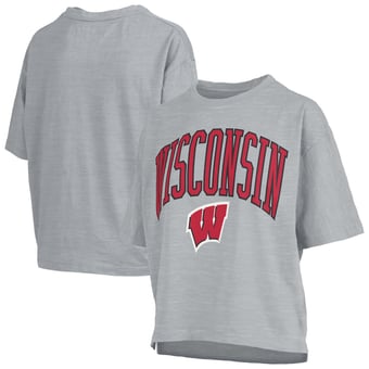 Women's Pressbox Gray Wisconsin Badgers Oversized Nelson Arch Over Logo Slub T-Shirt