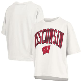Women's Pressbox White Wisconsin Badgers Oversized Nelson Arch Over Logo Slub T-Shirt