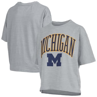Women's Pressbox Gray Michigan Wolverines Oversized Nelson Arch Over Logo Slub T-Shirt