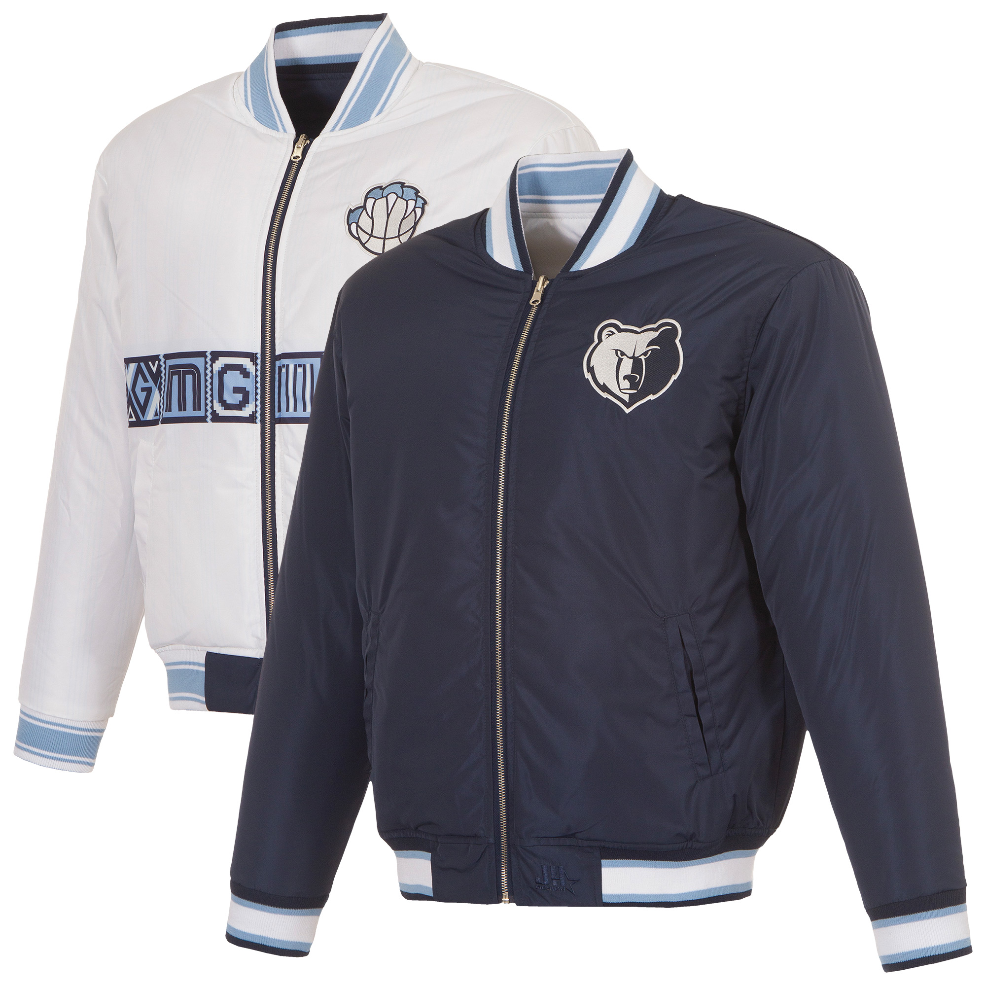 Men's JH Design Navy/White Memphis Grizzlies Reversible Full-Zip Flight Jacket