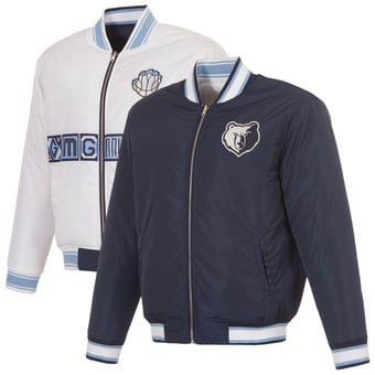 Men's JH Design Navy/White Memphis Grizzlies Reversible Full-Zip Flight Jacket