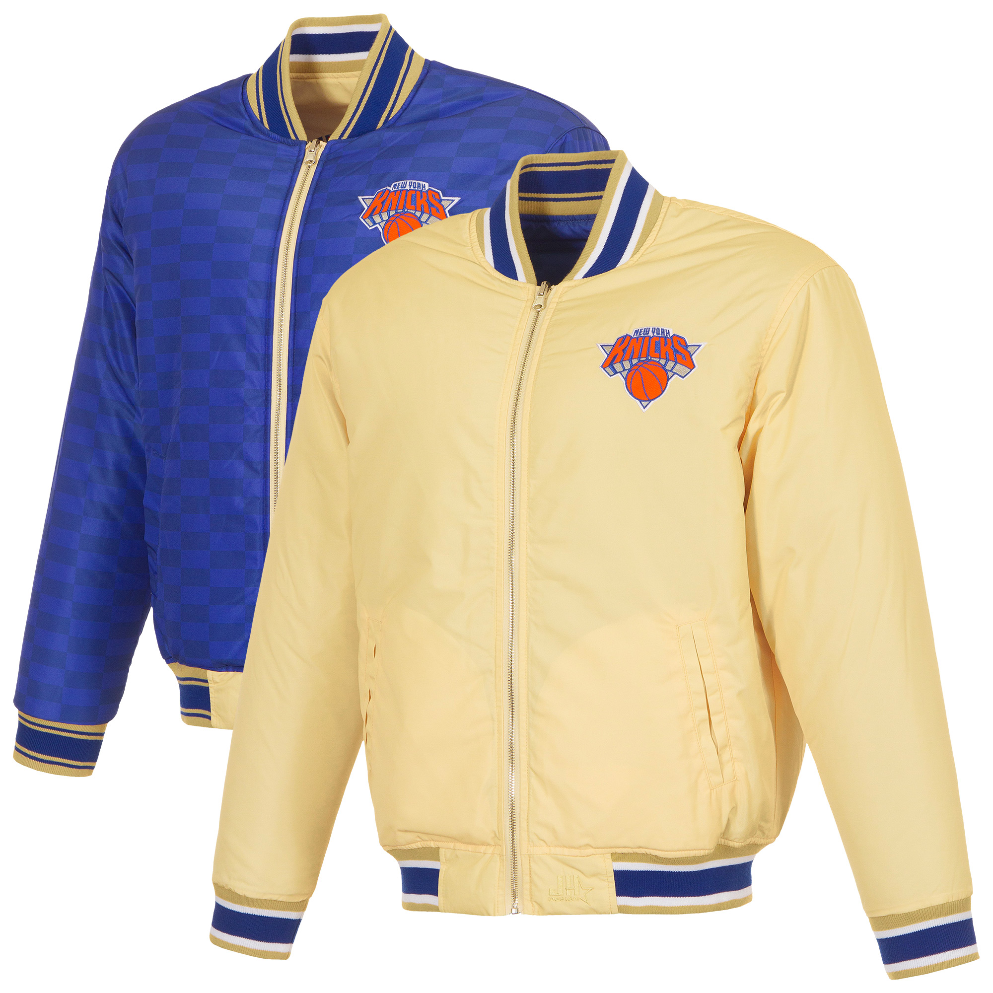 Men's JH Design Cream/Blue New York Knicks Reversible Full-Zip Flight Jacket