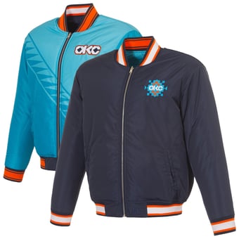 Men's JH Design Navy/Light Blue Oklahoma City Thunder Reversible Full-Zip Flight Jacket