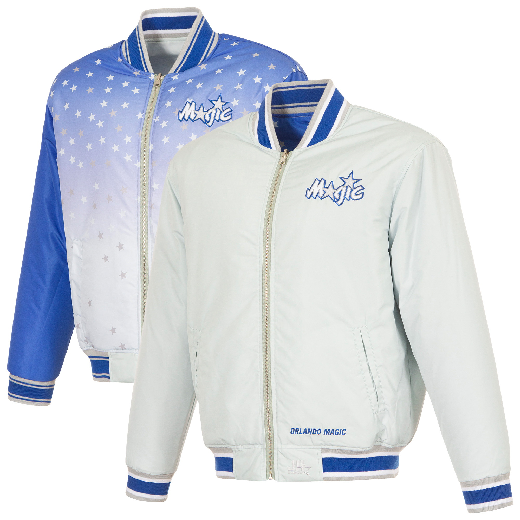 Men's JH Design White/Blue Orlando Magic Reversible Full-Zip Flight Jacket
