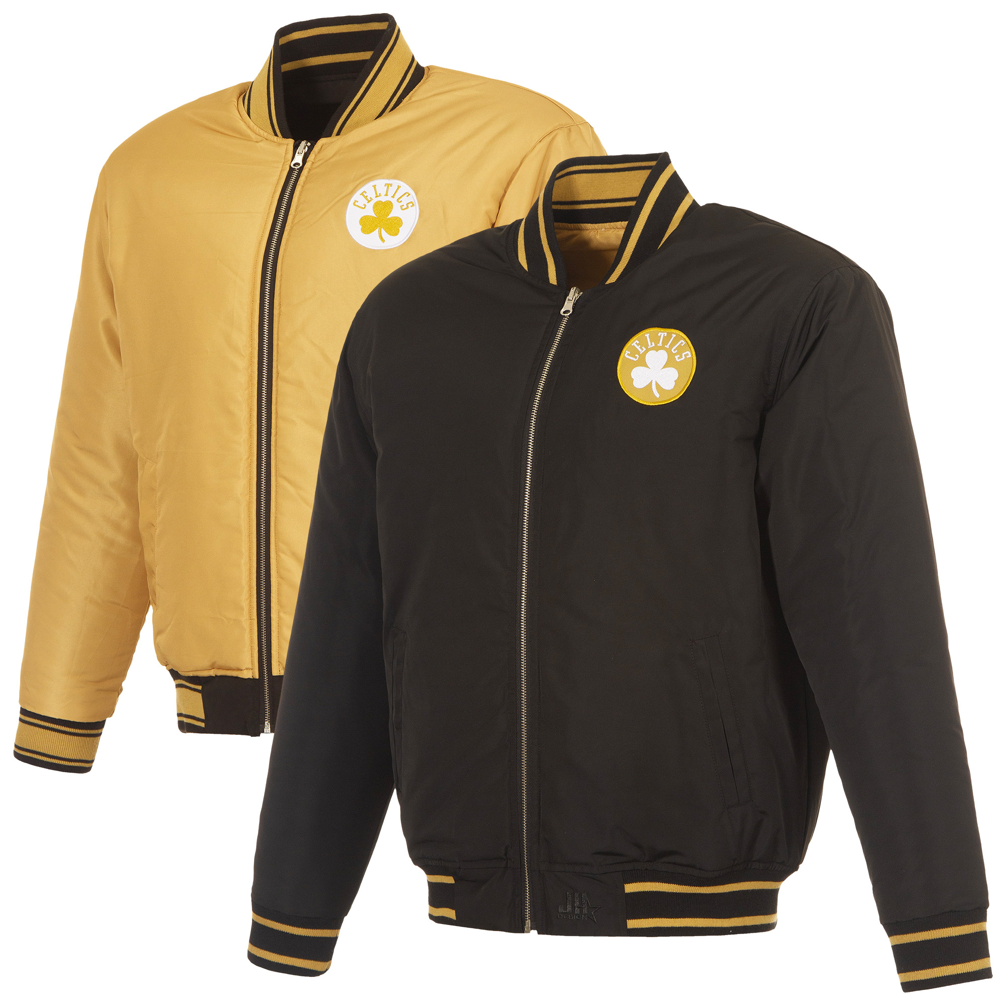 Men's JH Design Black/Gold Boston Celtics Reversible Full-Zip Flight Jacket