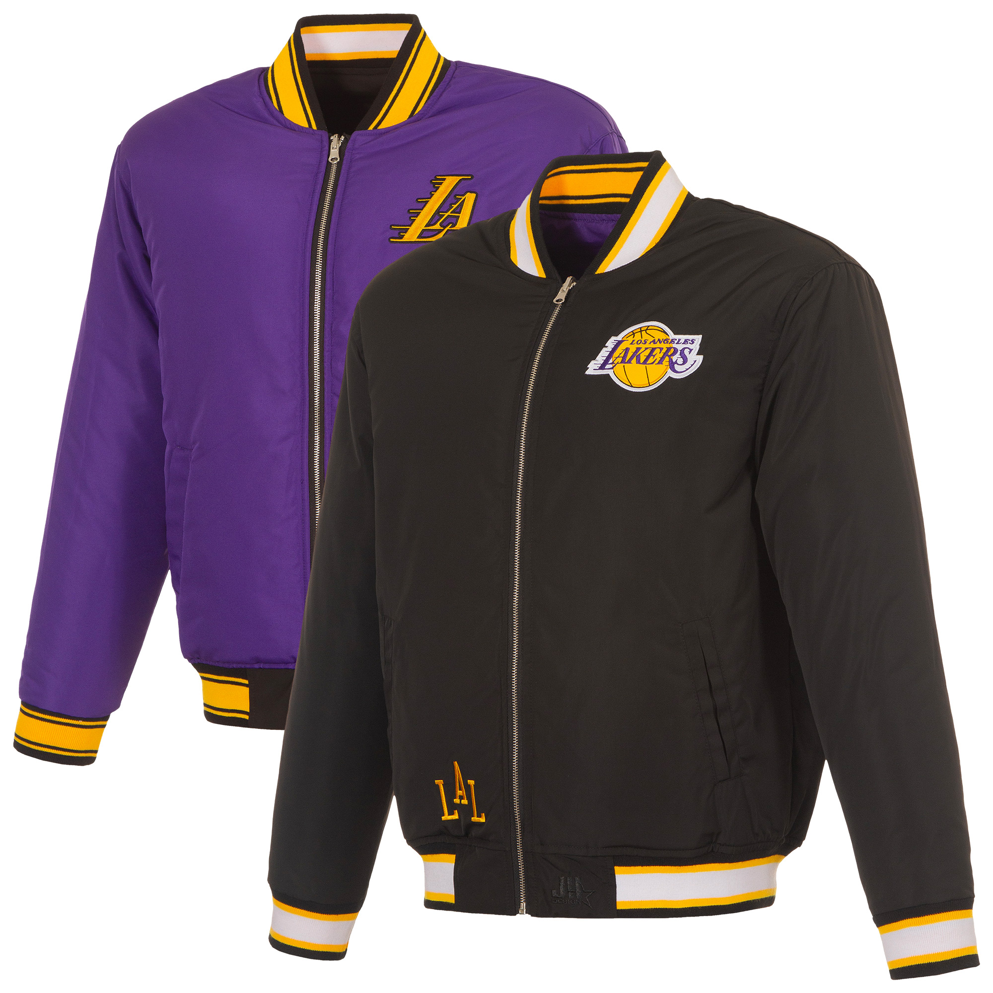 Men's JH Design Black/Purple Los Angeles Lakers Reversible Full-Zip Flight Jacket