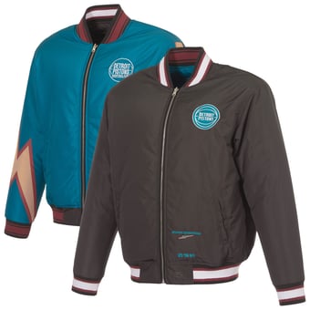 Men's JH Design Black/Teal Detroit Pistons Reversible Full-Zip Flight Jacket