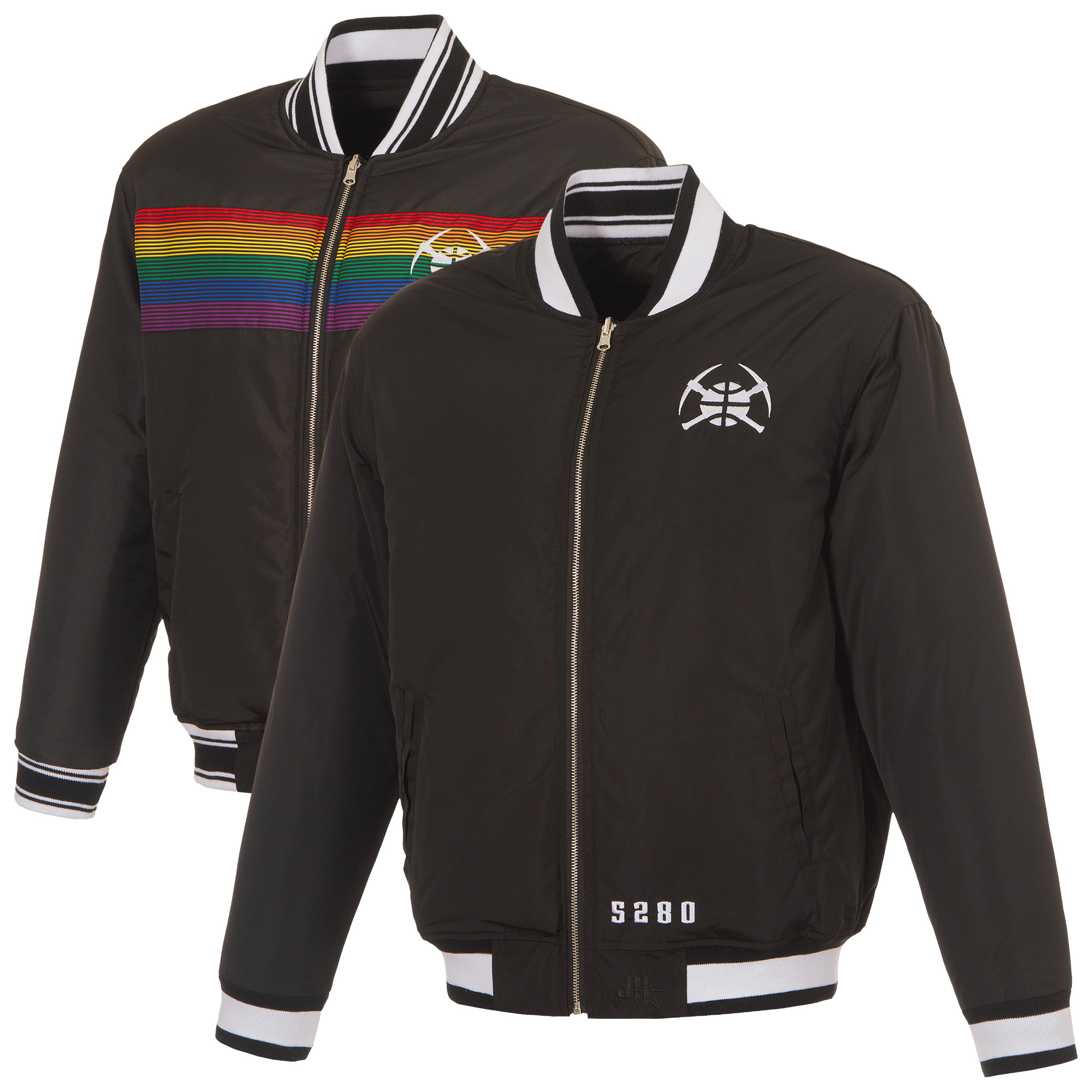 Men's JH Design Black Denver Nuggets Reversible Full-Zip Flight Jacket