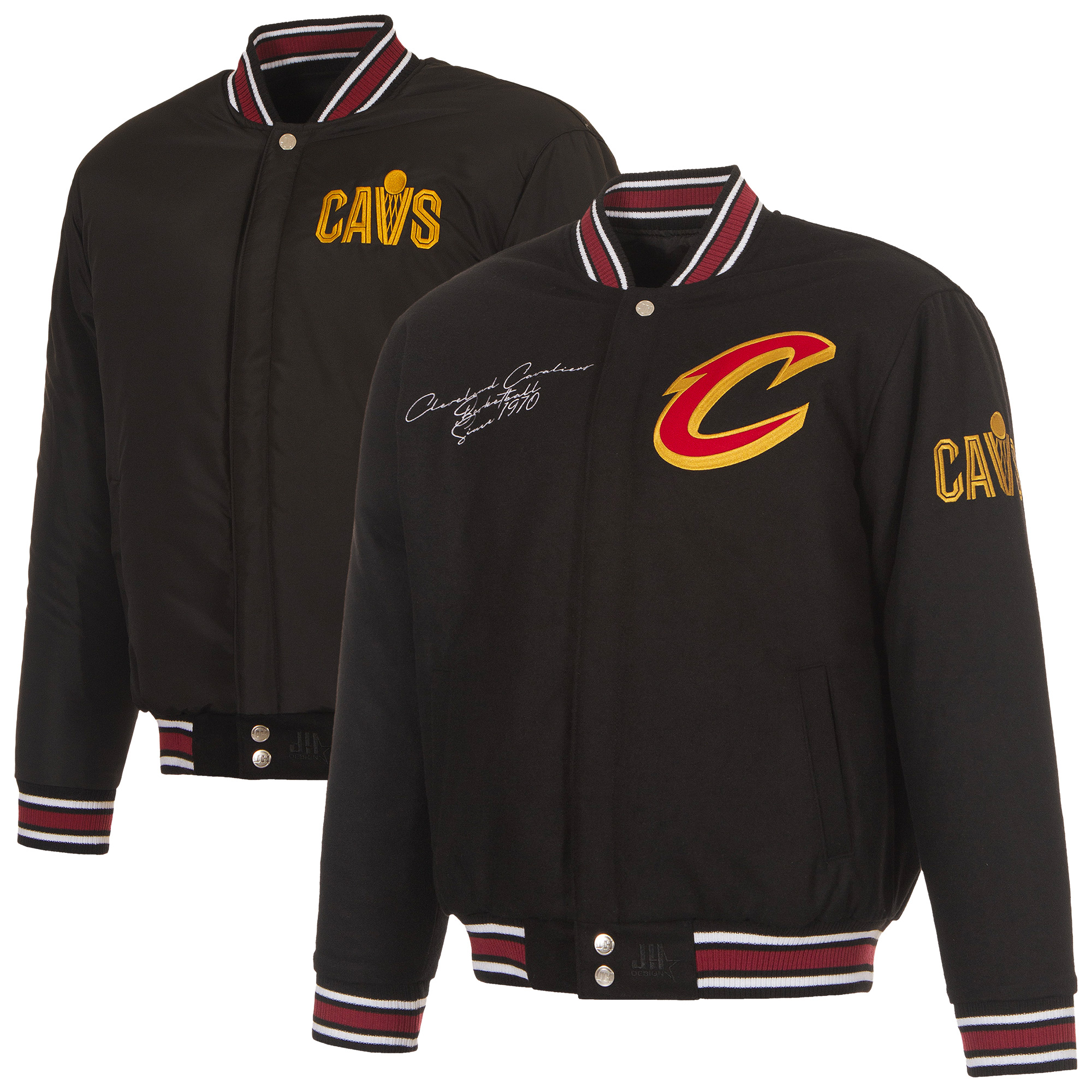 Men's JH Design Black Cleveland Cavaliers Reversible Wool Full-Snap Jacket