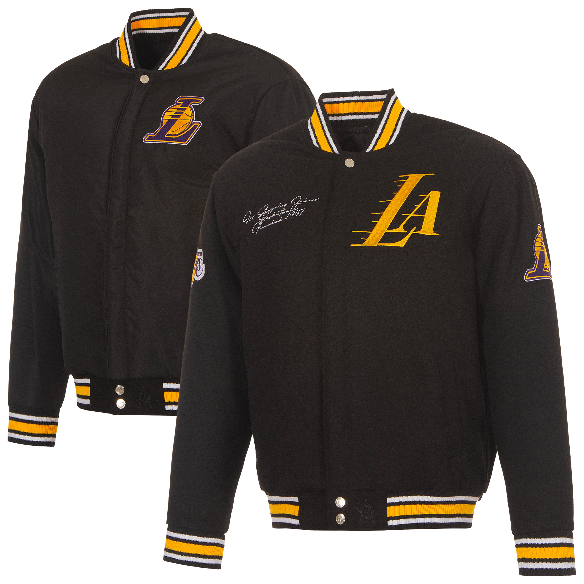 Men's JH Design Black Los Angeles Lakers Reversible Wool Full-Snap Jacket