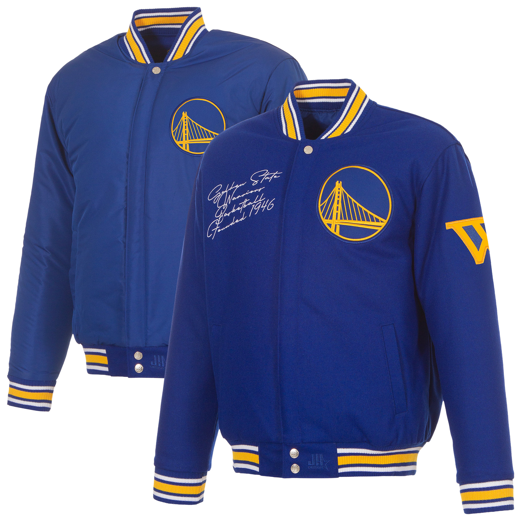 Men's JH Design Royal Golden State Warriors Reversible Wool Full-Snap Jacket