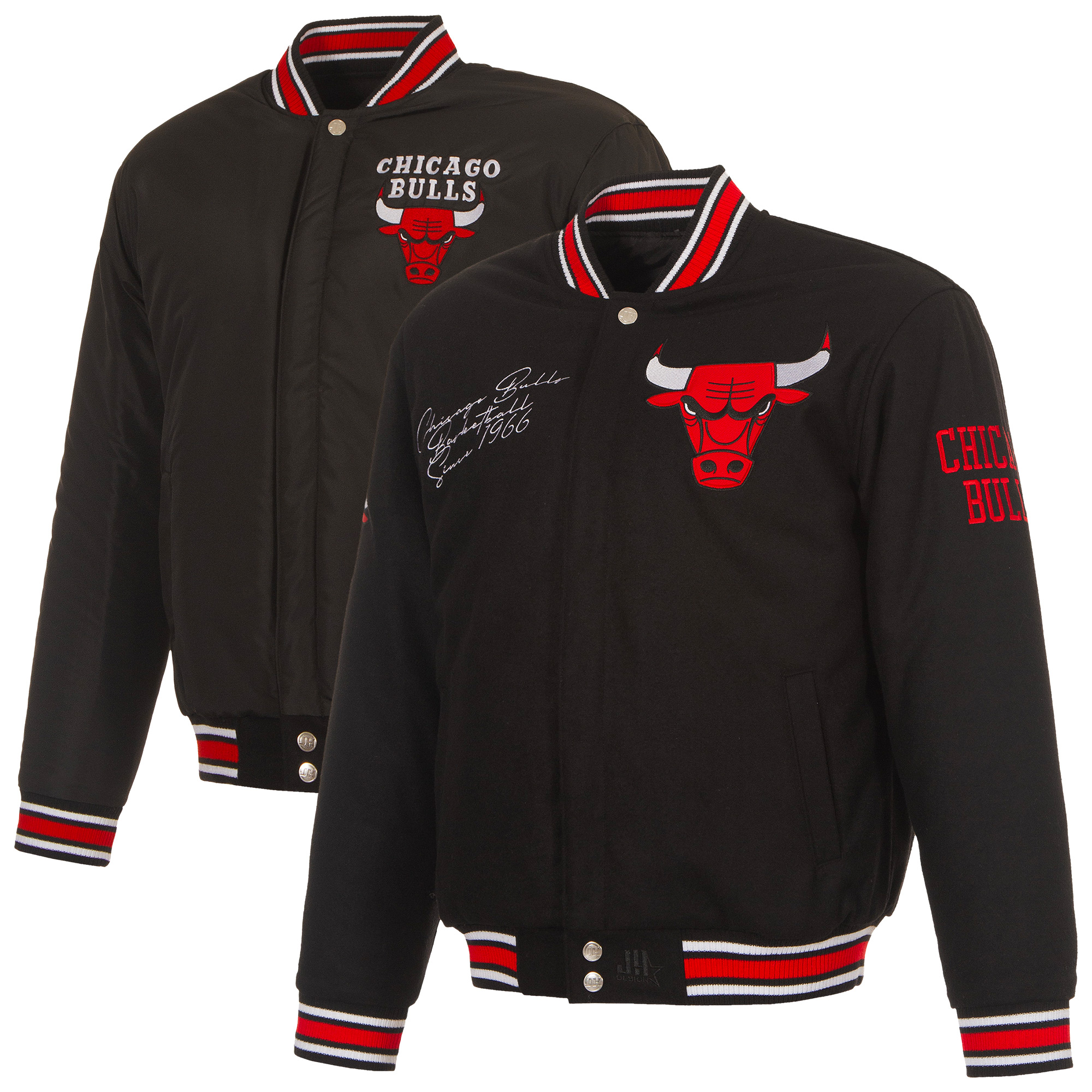 Men's JH Design Black Chicago Bulls Reversible Wool Full-Snap Jacket
