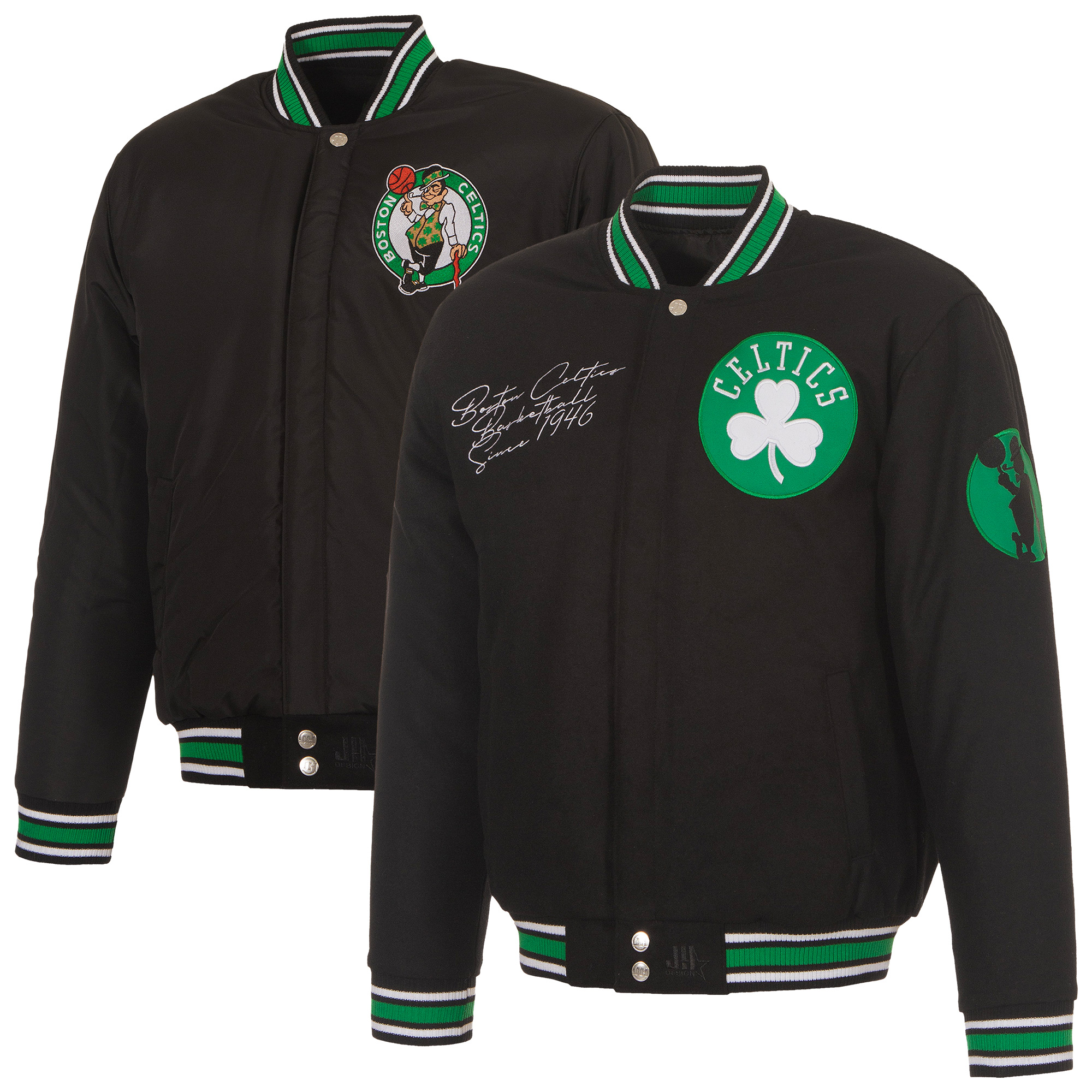 Men's JH Design Black Boston Celtics Reversible Wool Full-Snap Jacket