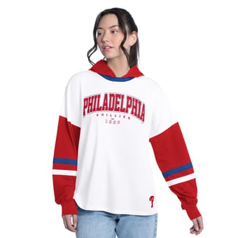 Women's G-III 4Her by Carl Banks  White/Red Philadelphia Phillies Key Player Oversized Hooded Long Sleeve T-Shirt