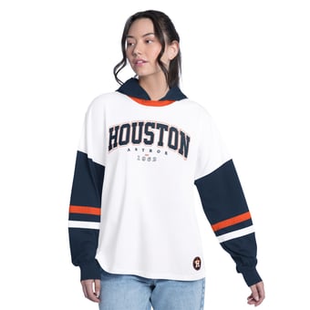 Women's G-III 4Her by Carl Banks  White/Navy Houston Astros Key Player Oversized Hooded Long Sleeve T-Shirt