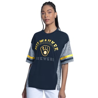 Women's G-III 4Her by Carl Banks Navy Milwaukee Brewers Off-Season Oversized Top