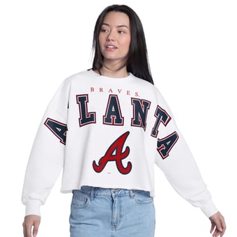 Women's G-III 4Her by Carl Banks White Atlanta Braves Bleachers Cropped Pullover Sweatshirt
