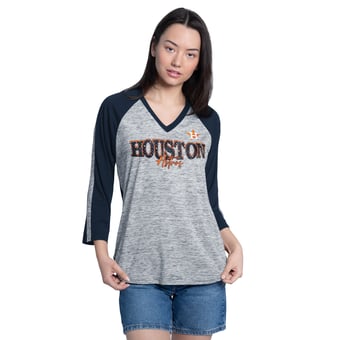 Women's G-III 4Her by Carl Banks Navy/Heather Navy Houston Astros Speed Training 3/4-Sleeve Rhinestone V-Neck T-Shirt