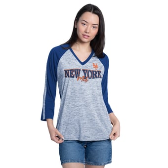 Women's G-III 4Her by Carl Banks Royal/Heather Royal New York Mets Speed Training 3/4-Sleeve Rhinestone V-Neck T-Shirt
