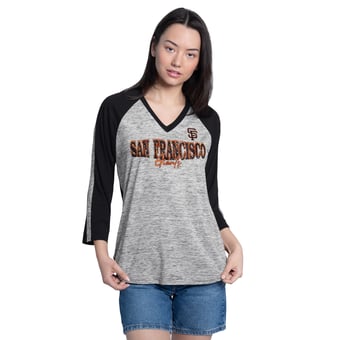 Women's G-III 4Her by Carl Banks Black/Heather Black San Francisco Giants Speed Training 3/4-Sleeve Rhinestone V-Neck T-Shirt