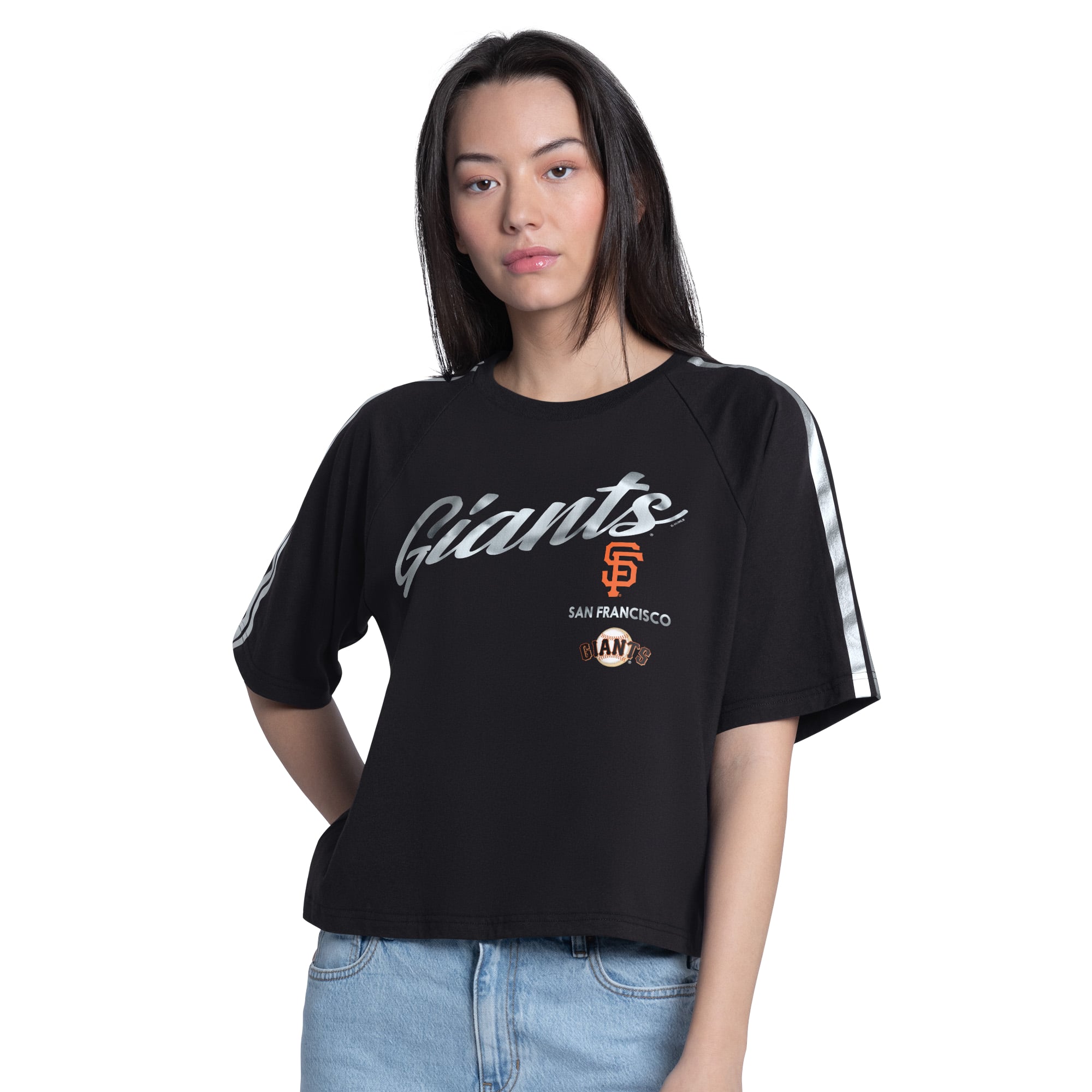 Women's G-III 4Her by Carl Banks  Black San Francisco Giants Classic Play Cropped Raglan T-Shirt