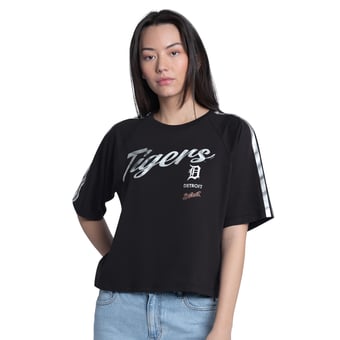 Women's G-III 4Her by Carl Banks  Black Detroit Tigers Classic Play Cropped Raglan T-Shirt