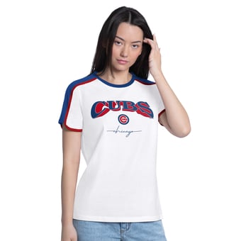 Women's G-III 4Her by Carl Banks  White Chicago Cubs First Lane Fashion T-Shirt