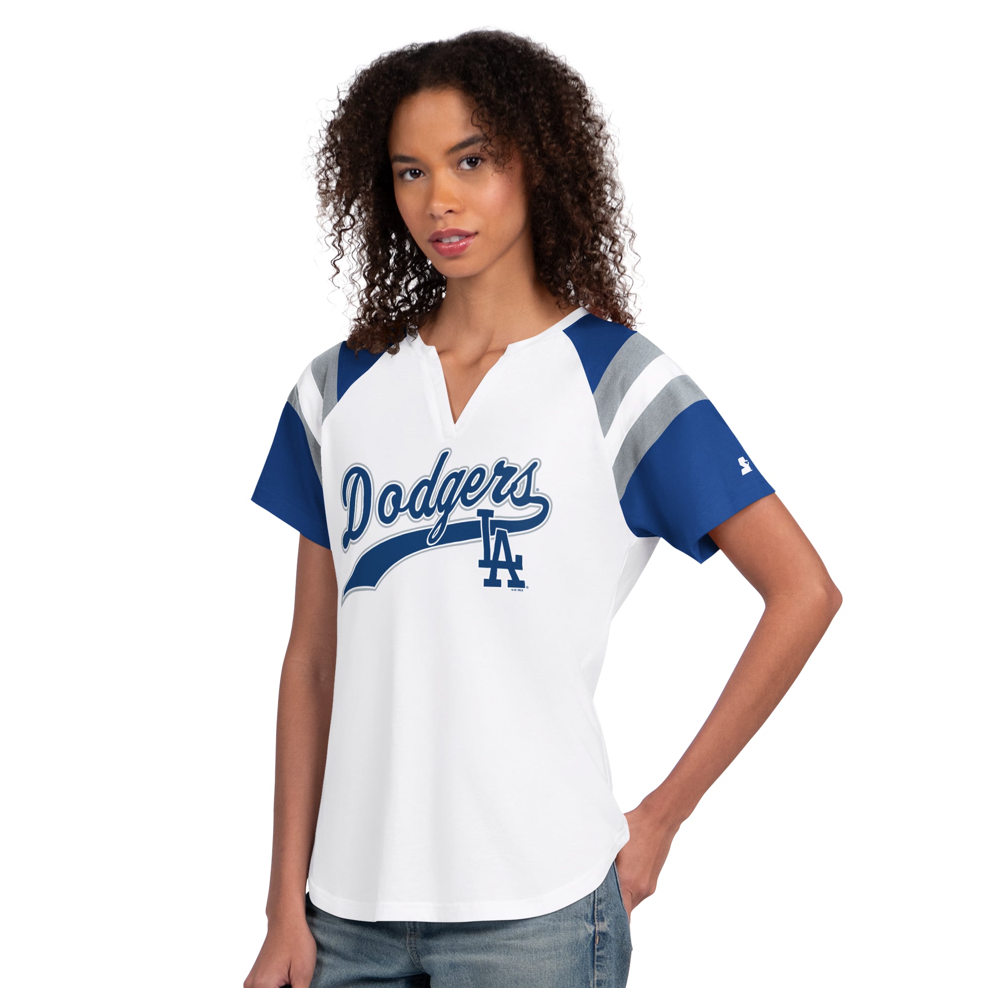Women's Starter  White Los Angeles Dodgers Game On Notch Neck Raglan T-Shirt