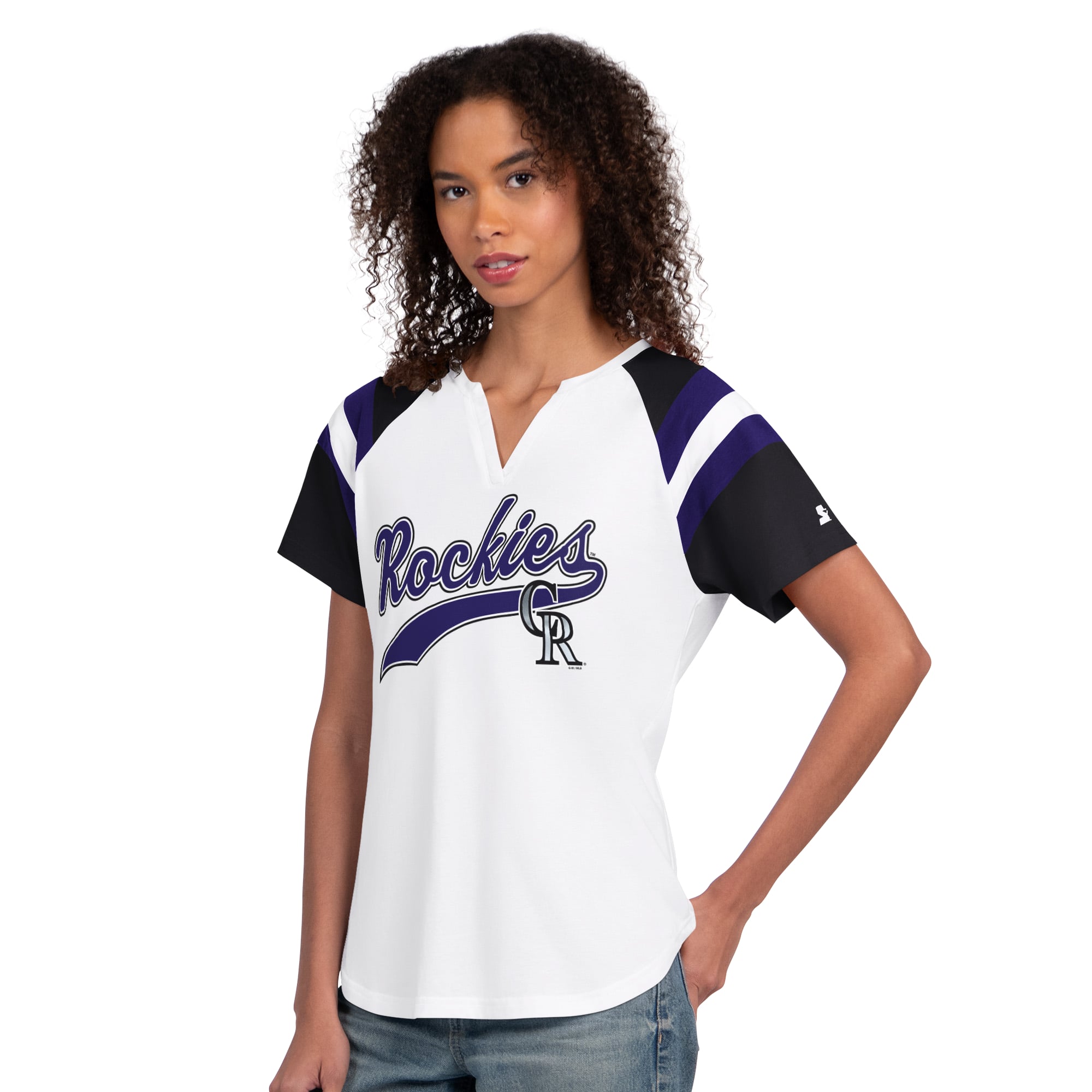 Women's Starter White Colorado Rockies Game On Notch Neck Raglan T-Shirt
