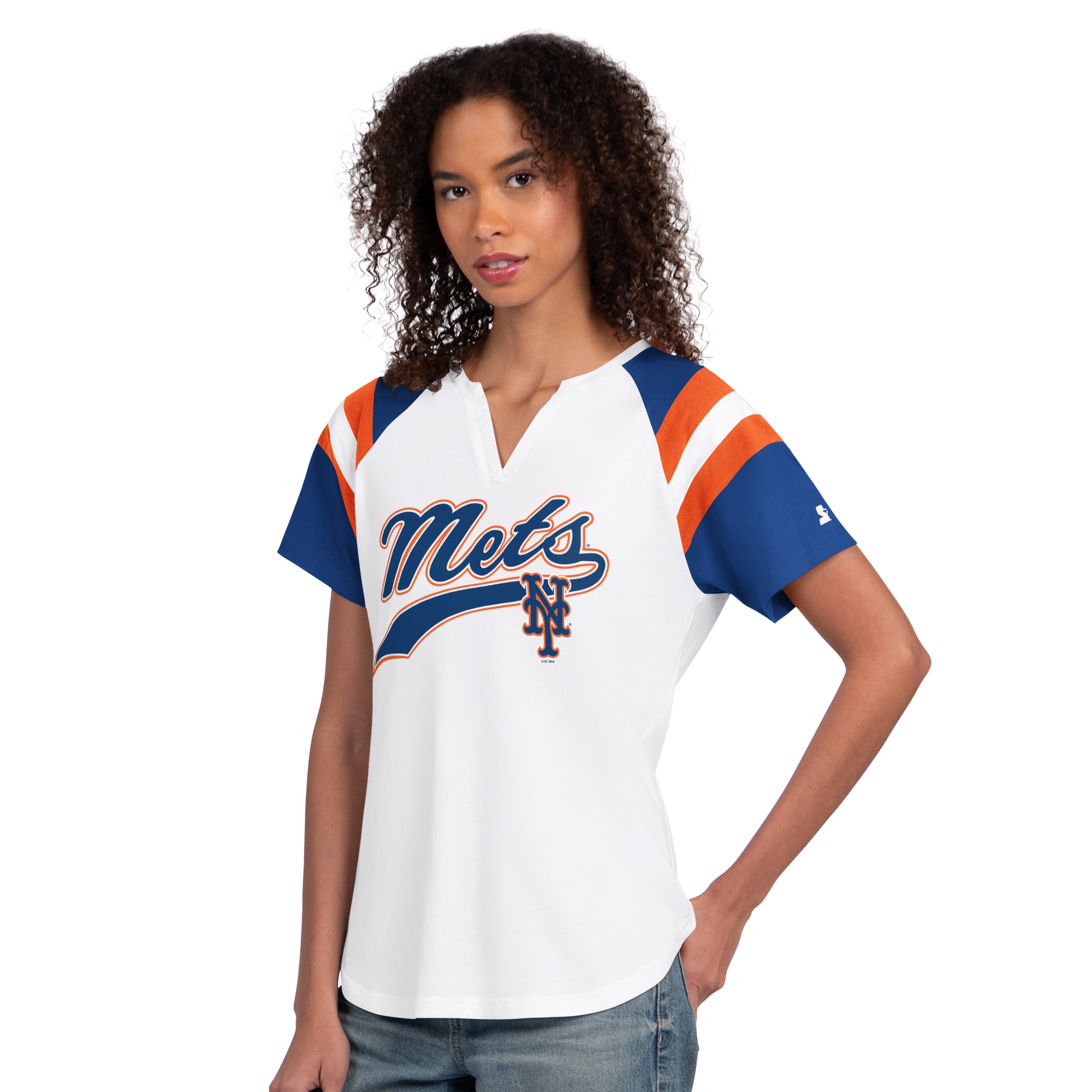 Women's Starter  White New York Mets Game On Notch Neck Raglan T-Shirt