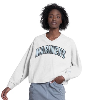 Women's Starter  Gray Seattle Mariners Show Up Fashion Cropped V-Neck Sweatshirt