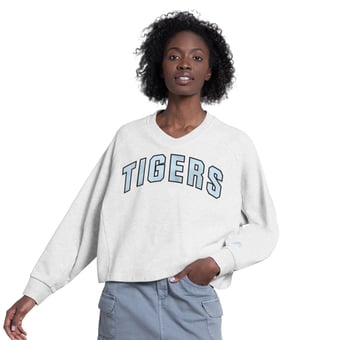 Women's Starter  Gray Detroit Tigers Show Up Fashion Cropped V-Neck Sweatshirt