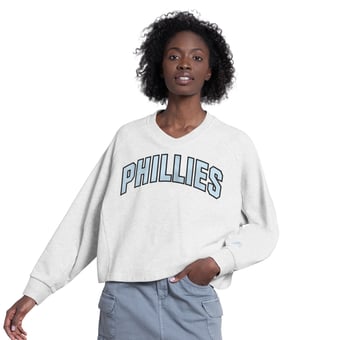 Women's Starter  Gray Philadelphia Phillies Show Up Fashion Cropped V-Neck Sweatshirt