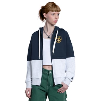 Women's Starter Navy/Heather Gray Milwaukee Brewers Wishbone Full-Zip Hoodie