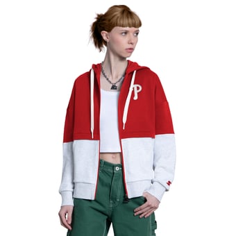 Women's Starter Red/Heather Gray Philadelphia Phillies Wishbone Full-Zip Hoodie
