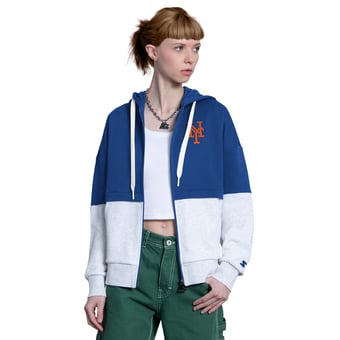 Women's Starter Royal/Heather Gray New York Mets Wishbone Full-Zip Hoodie