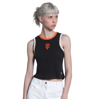 Women's Starter  Black San Francisco Giants Cooperstown Play the Ball Cropped Tank Top