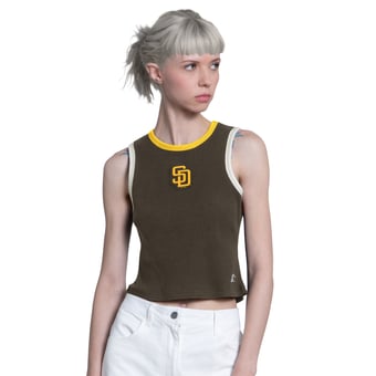 Women's Starter  Brown San Diego Padres Cooperstown Play the Ball Cropped Tank Top