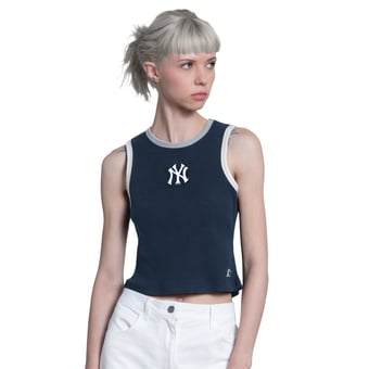 Women's Starter  Navy New York Yankees Cooperstown Play the Ball Cropped Tank Top