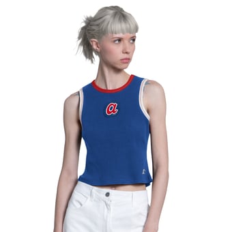 Women's Starter  Royal Atlanta Braves Cooperstown Play the Ball Crop Tank Top