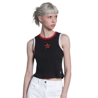 Women's Starter  Navy Houston Astros Cooperstown Play the Ball Crop Tank Top