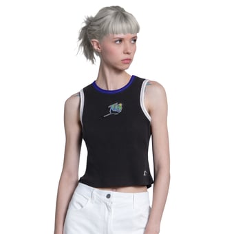 Women's Starter  Black Tampa Bay Rays Cooperstown Play the Ball Crop Tank Top